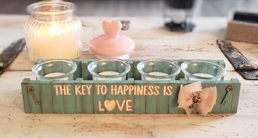 The Key to Happiness Wooden Tealight Holder