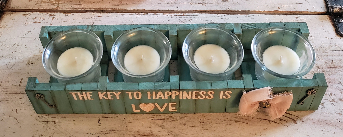 The Key to Happiness Wooden Tealight Holder